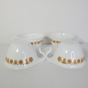 Corelle Butterfly Gold Coffee Tea Cups Hook Handle Set of 4 Vtg